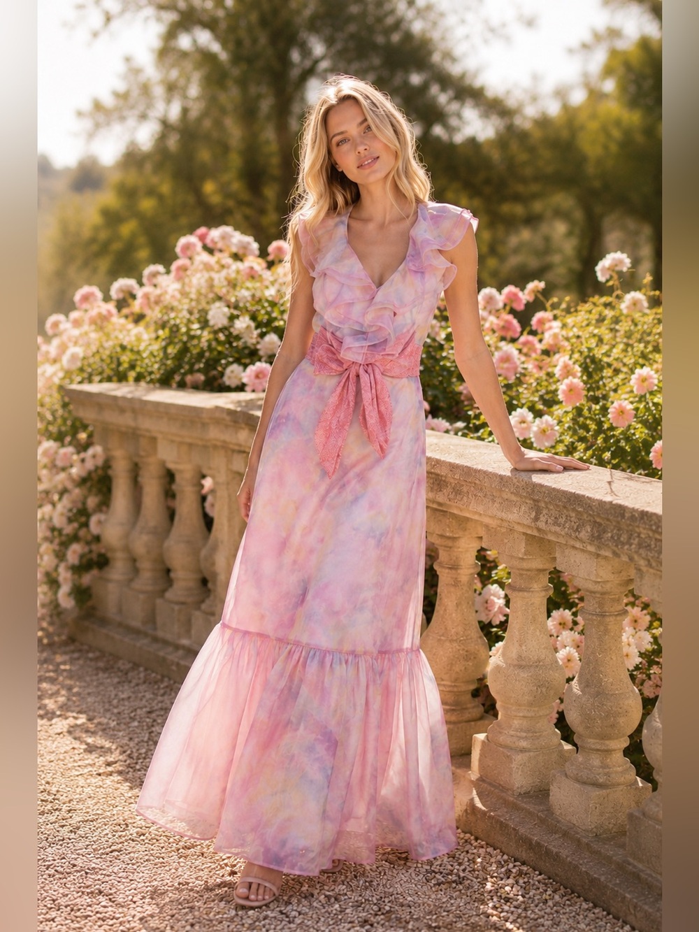 NWT LoveShackFancy Maris Ruffle Maxi Dress in Fairytale print, Lilac Pink Sz 6